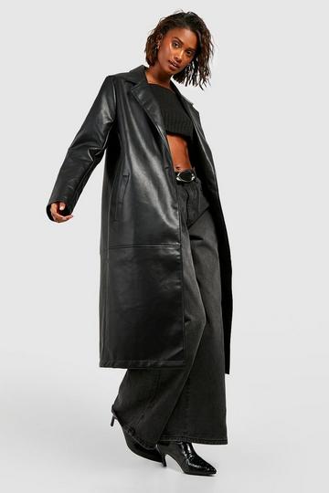 Black Faux Leather Longline Jacket