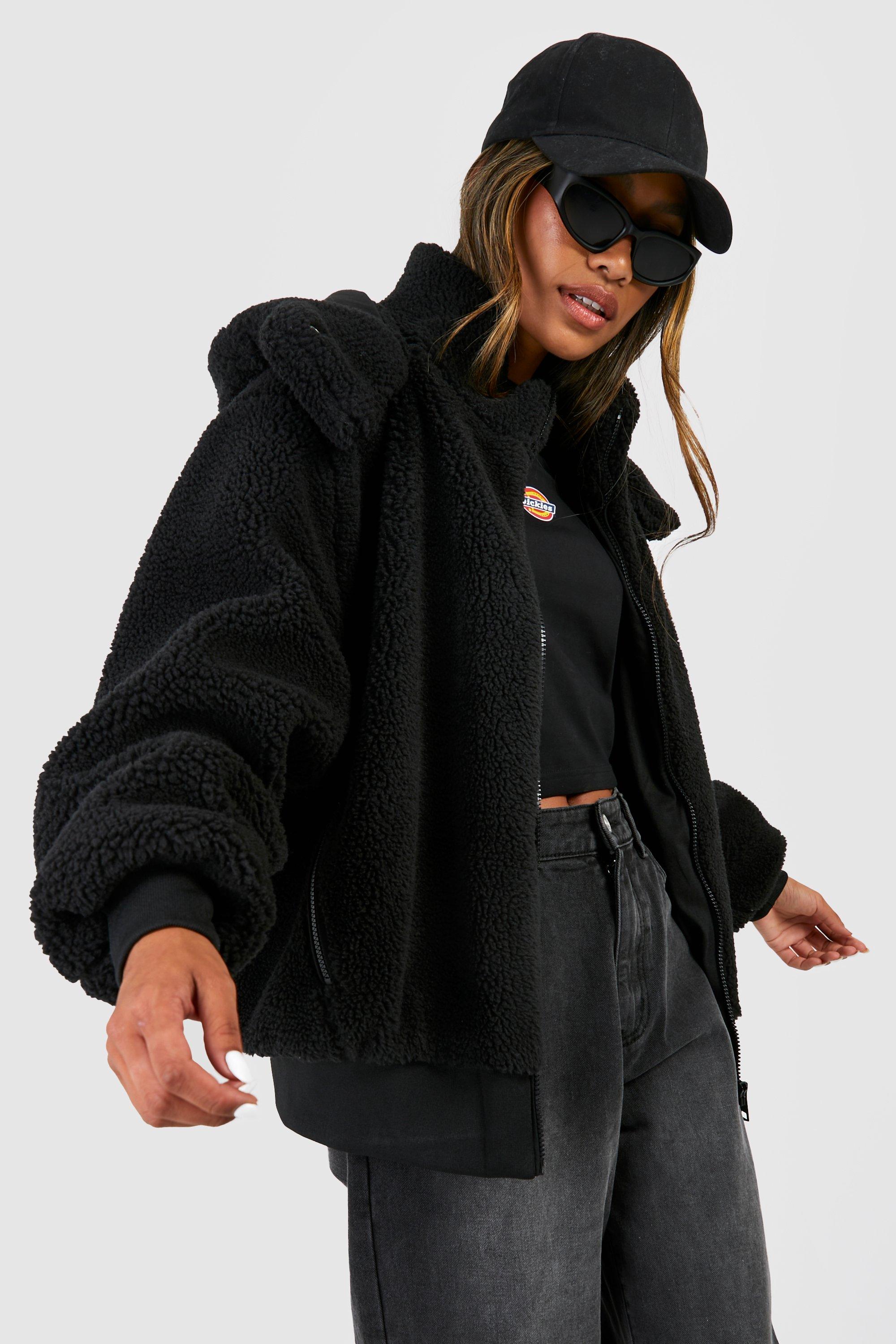 Black faux clearance fur zip jacket