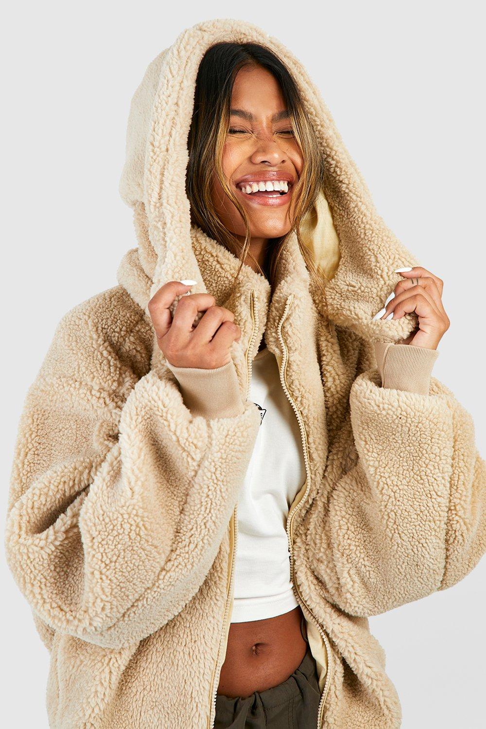 Women's Hooded Faux Fur Zip Detail Jacket | Boohoo UK