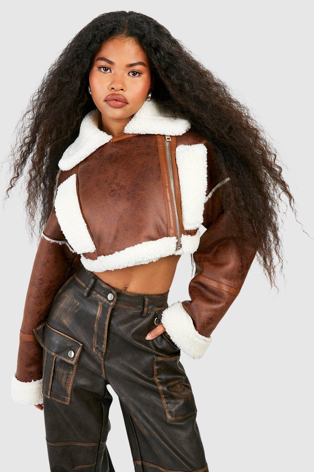 Cropped aviator jacket womens best sale