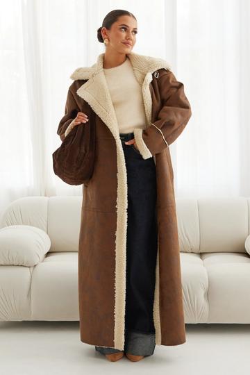 Maxi Aviator Jacket Vintage Look brown