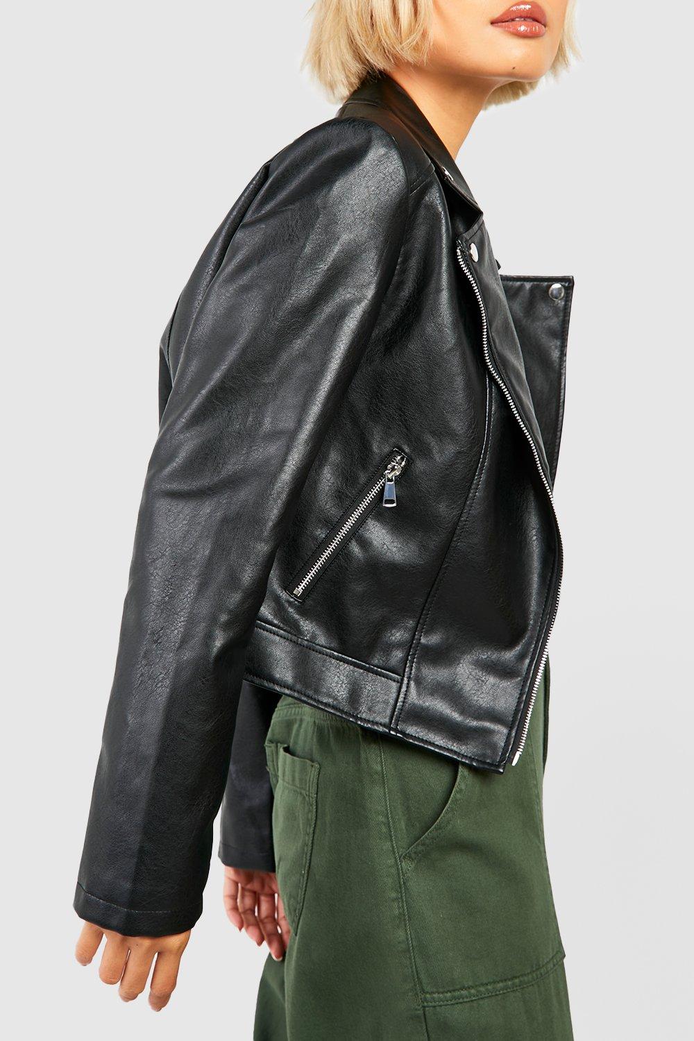 Black leather hotsell jacket boohoo