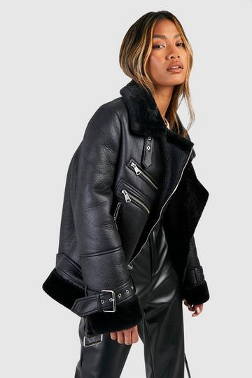 Aviator Jacket Met Faux Fur Zoom black