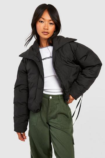 Black Collar Detail Puffer Jacket