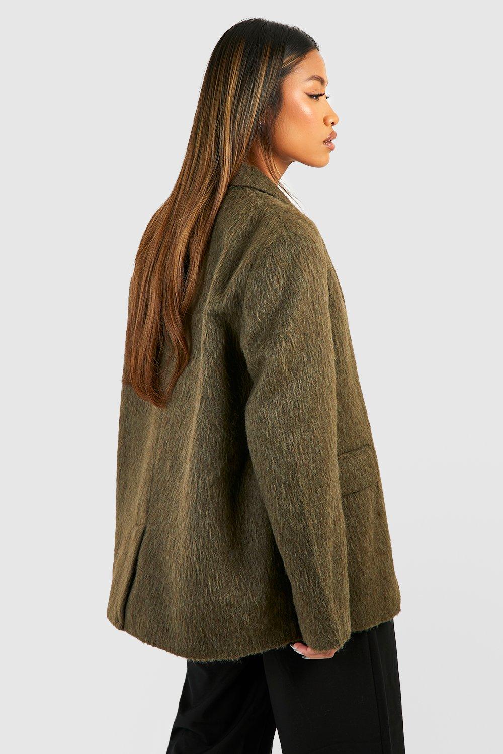 Chocolate Textured Wool Look Oversized Blazer