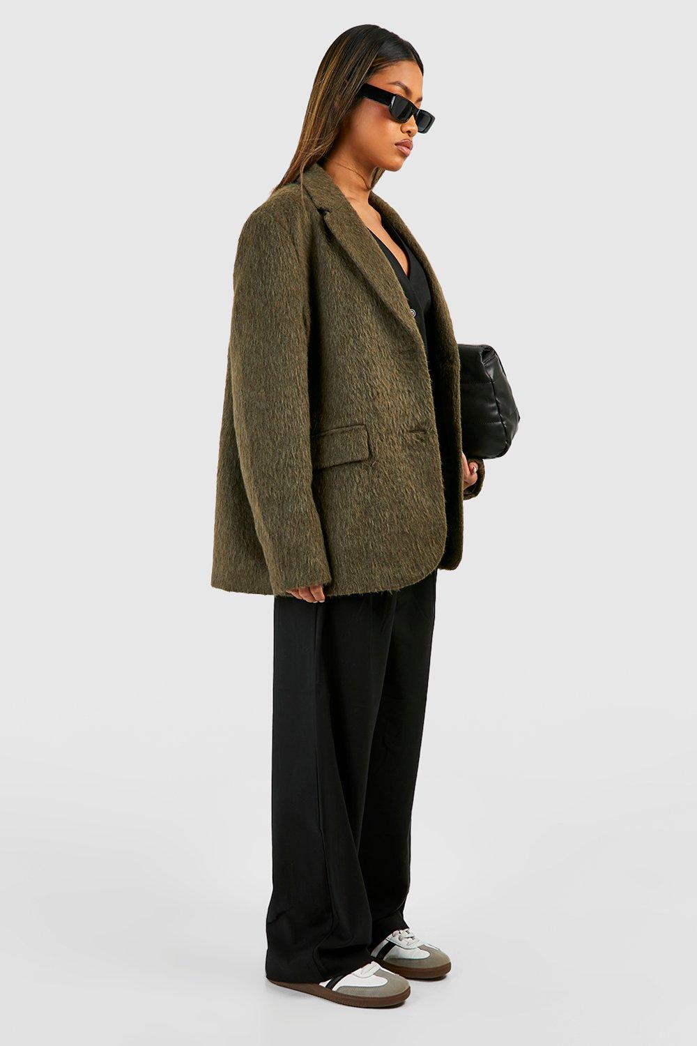 Mink Textured Wool Look Oversized Blazer