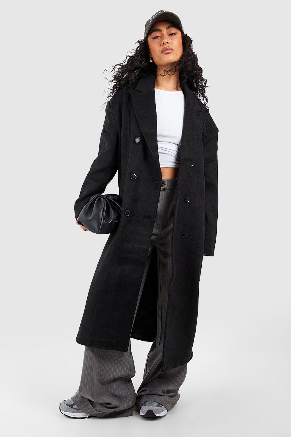 Long black wool on sale trench coat womens