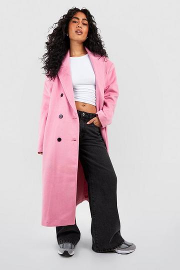 Pink Oversized Shoulder Pad Double Breast Maxi Wool Coat