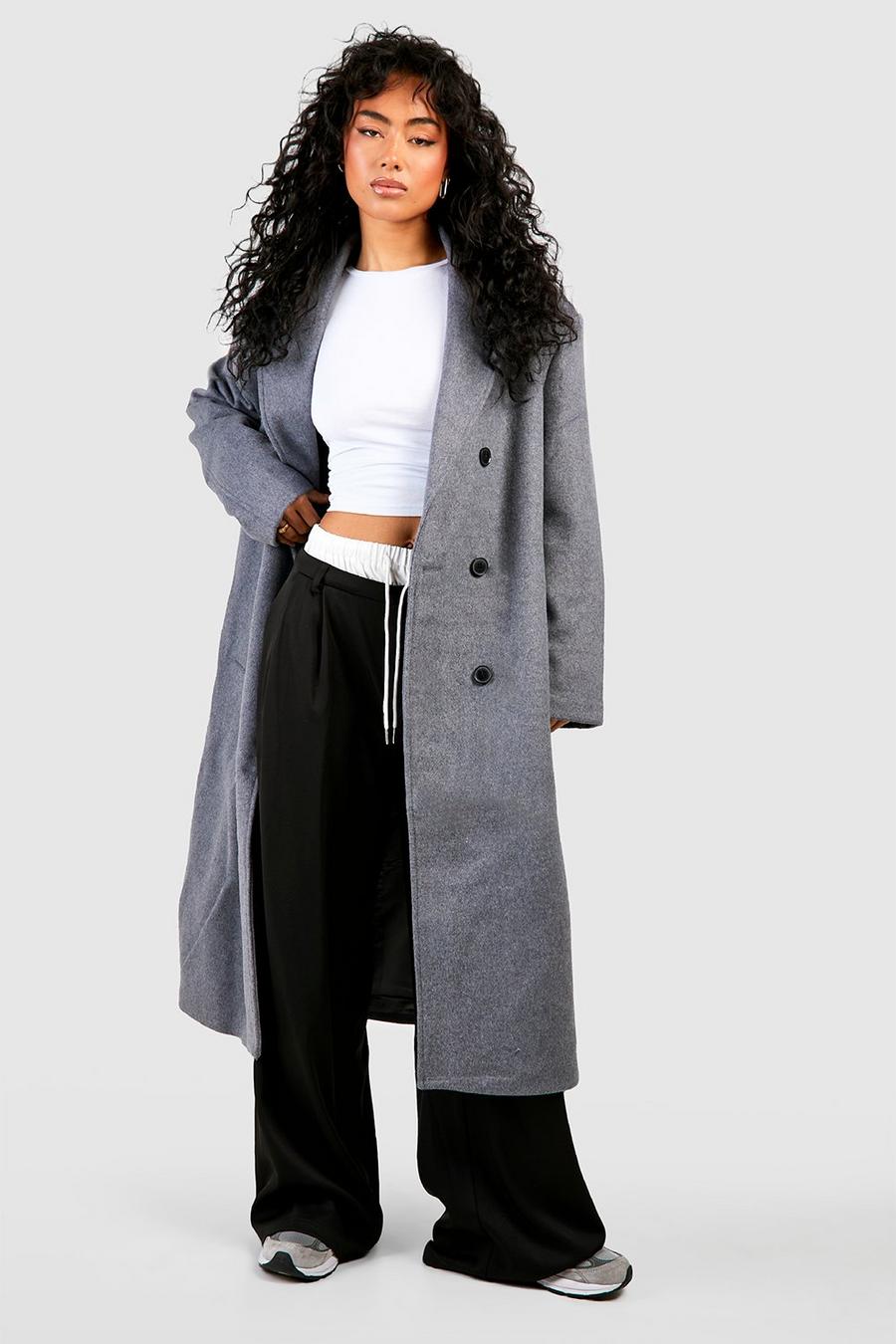 Grey Oversized Shoulder Pad Double Breast Maxi Wool Coat image number 1