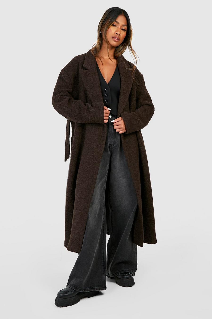 Chocolate Boucle Belted Wool Coat  image number 1