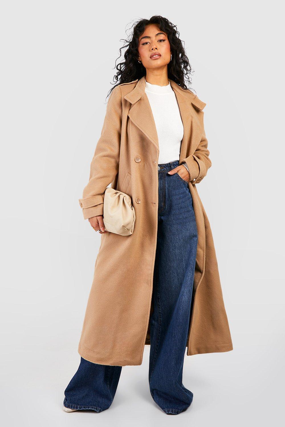 Boohoo tan coat sale