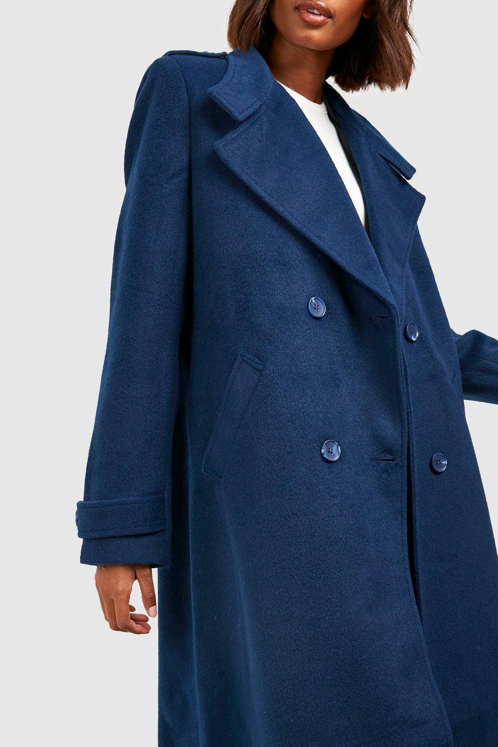 Navy blue double breasted coat outlet women's