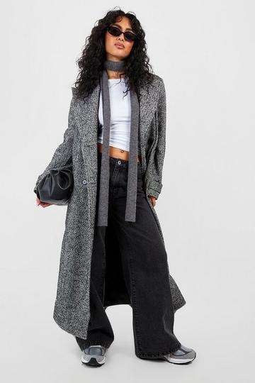 Herringbone Double Breasted Wool Coat dark grey