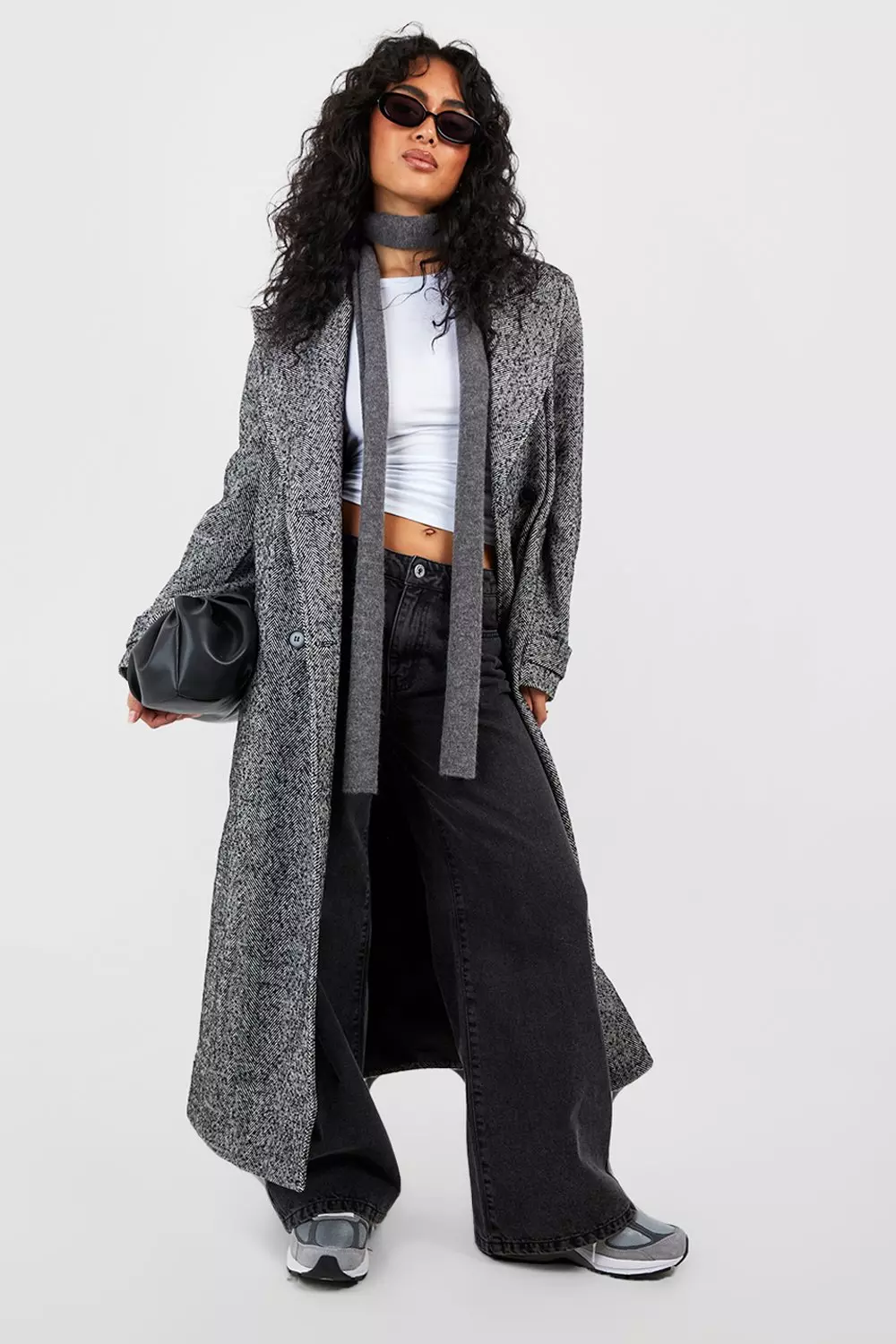 Dark grey Herringbone Double Breasted Wool Coat  alternative image