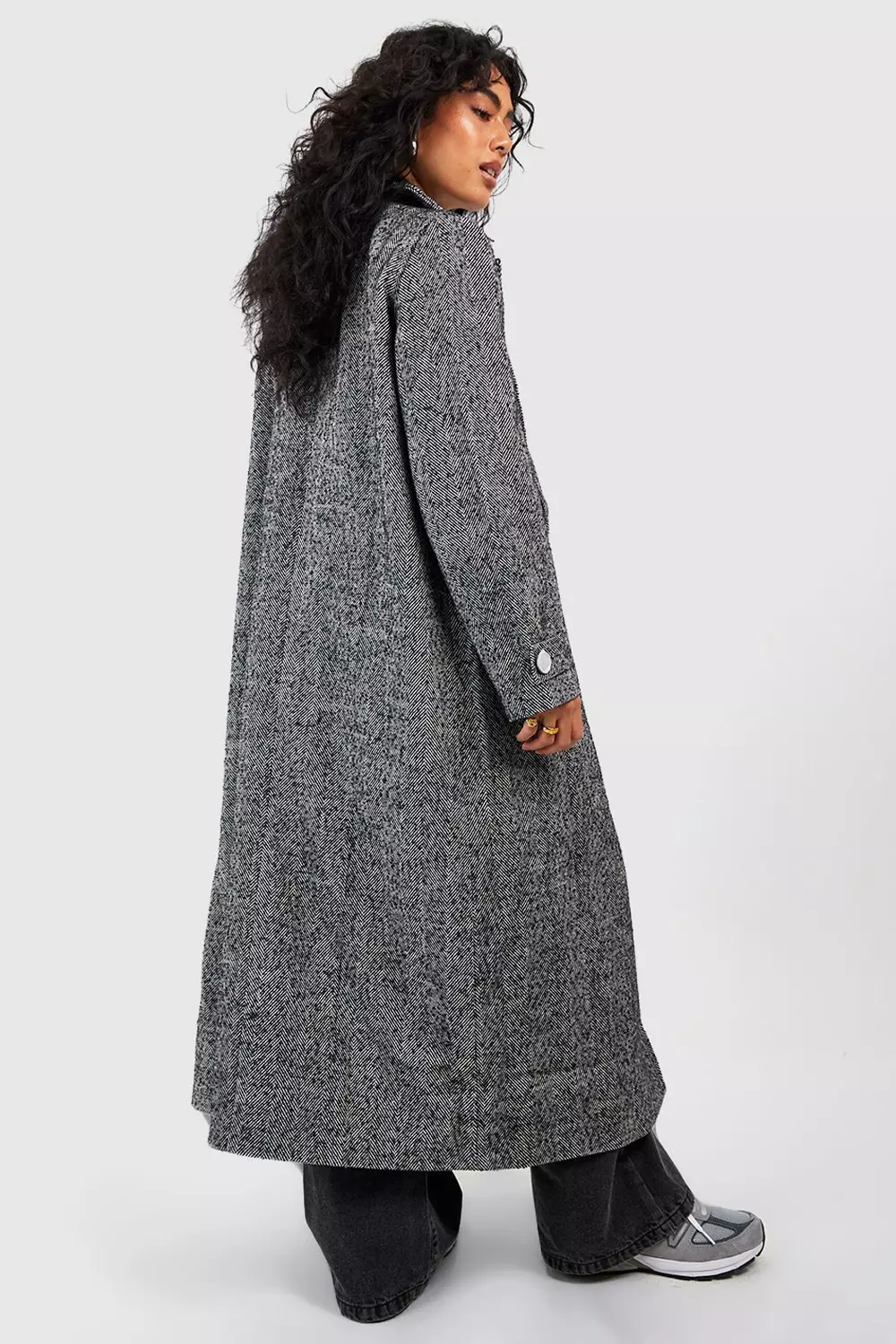 Dark grey Herringbone Double Breasted Wool Coat  alternative image