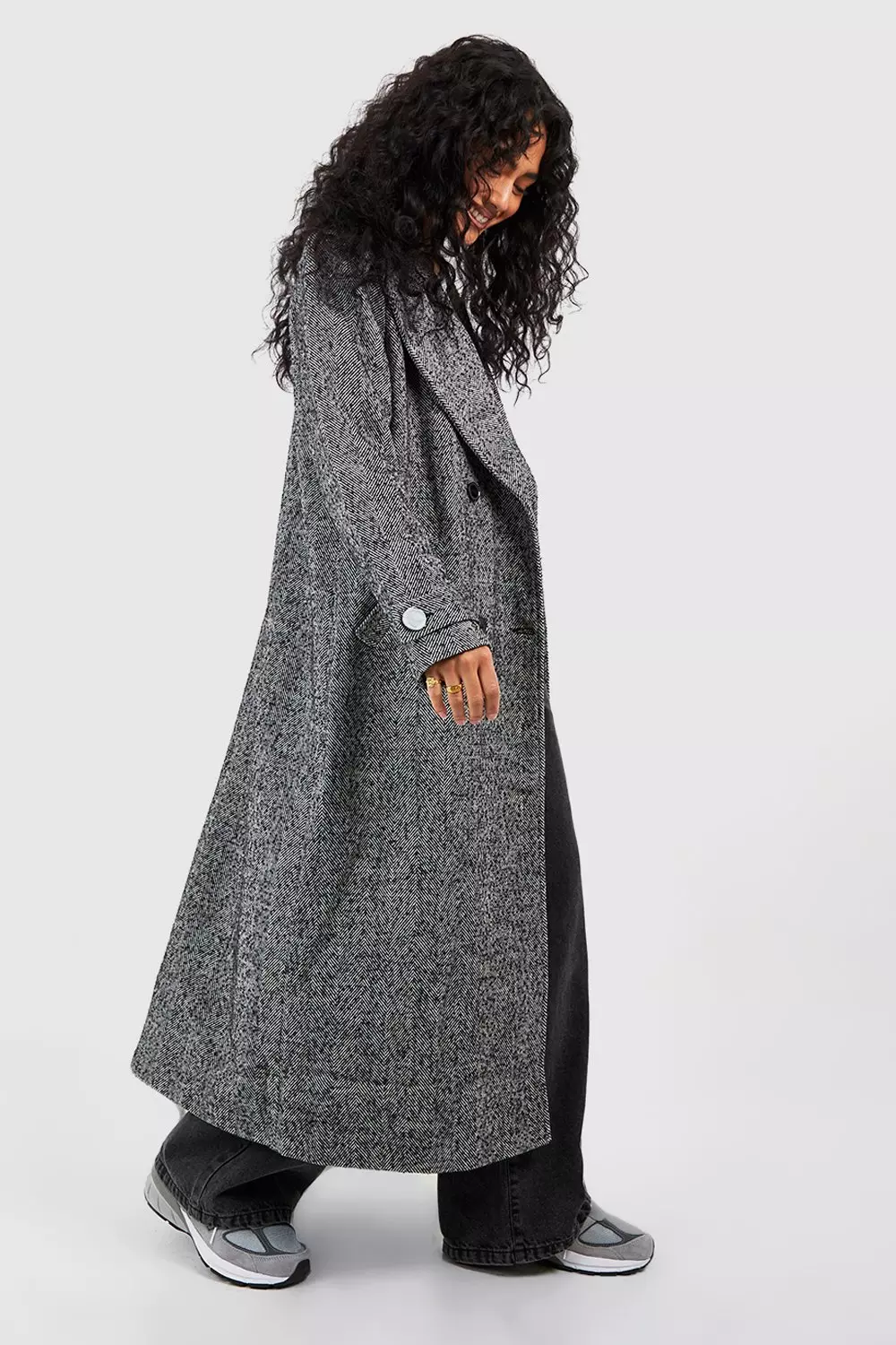 Dark grey Herringbone Double Breasted Wool Coat  alternative image