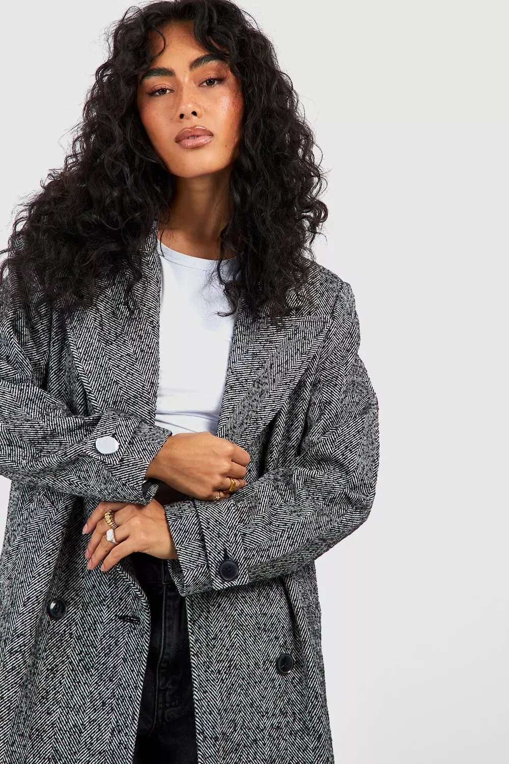 Dark grey Herringbone Double Breasted Wool Coat  alternative image