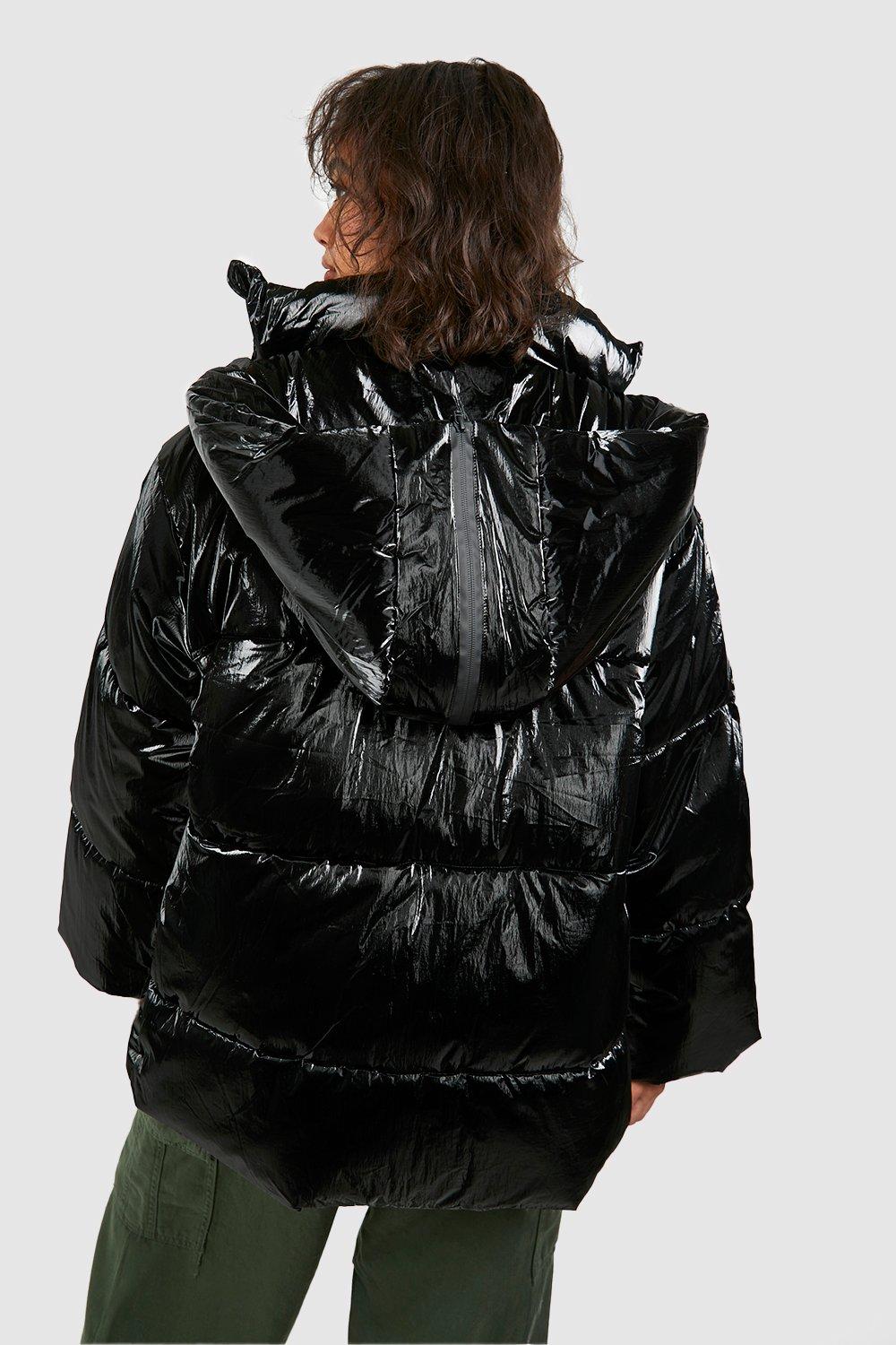 Black shiny puffer jacket boohoo new arrivals