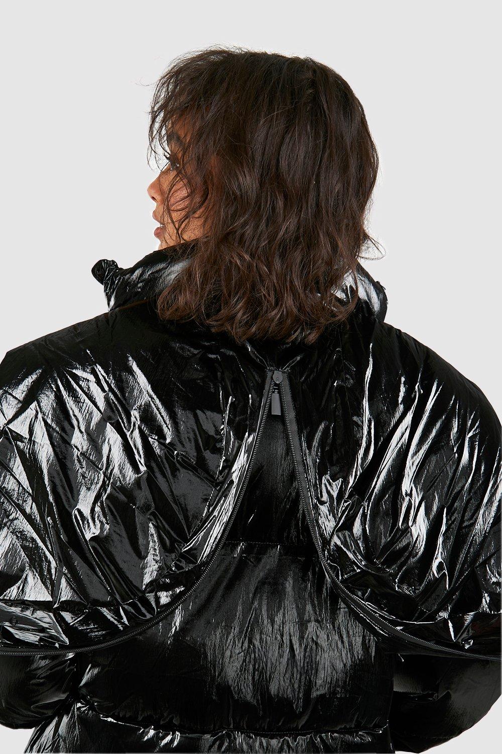 Metallic black puffer on sale jacket