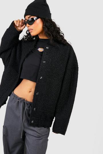 Black Oversized Wool Bomber Jacket