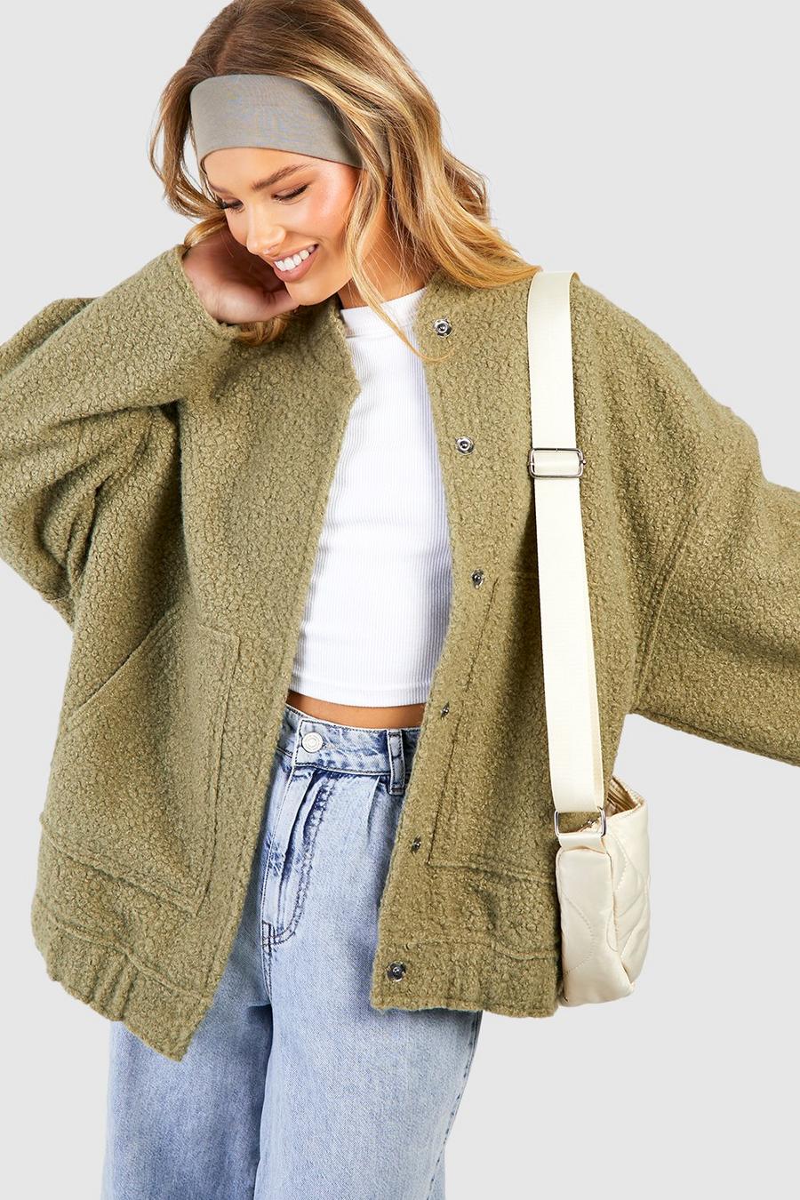 Giacca Bomber oversize in lana, Green image number 1