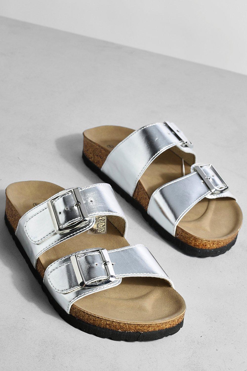 Silver leather sale sliders