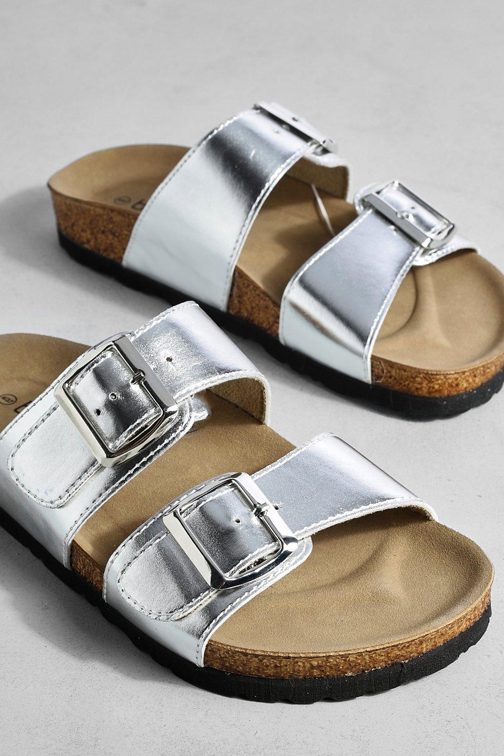 Silver on sale leather sliders