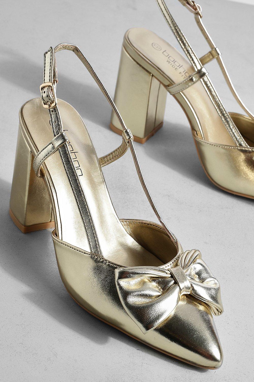 Brede Metallic Pumps Met Strik boohoo