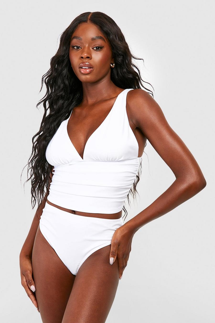 White Corrigerende Tankini Bikini Set Met Laag Decolleté