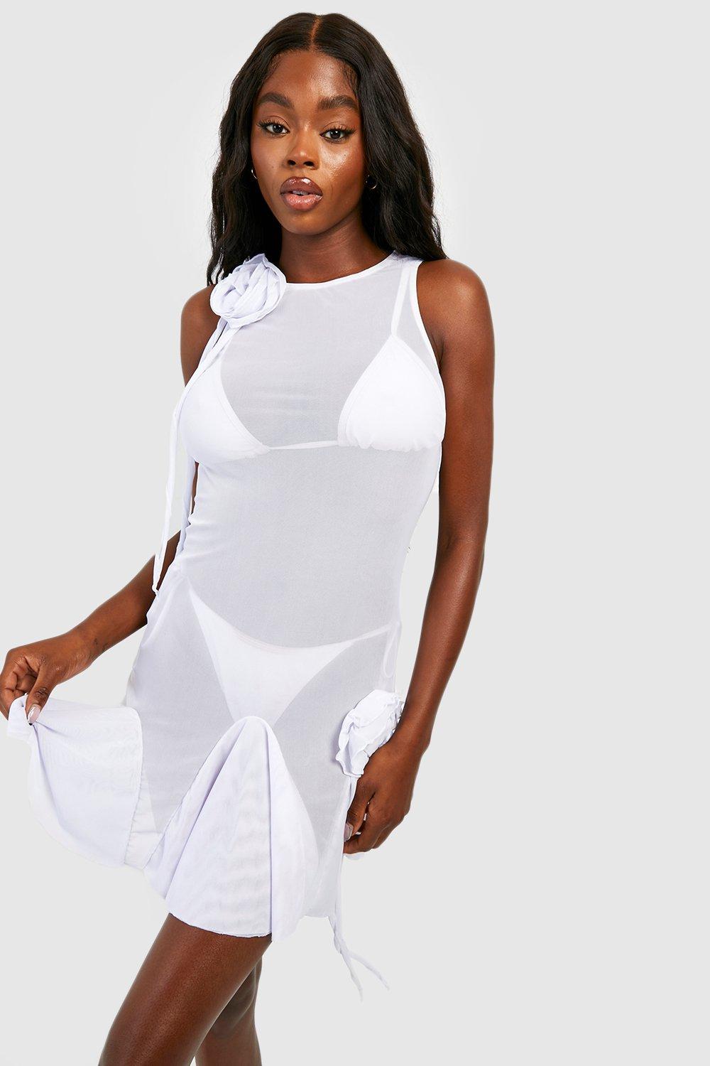 White ruffle 2024 beach dress