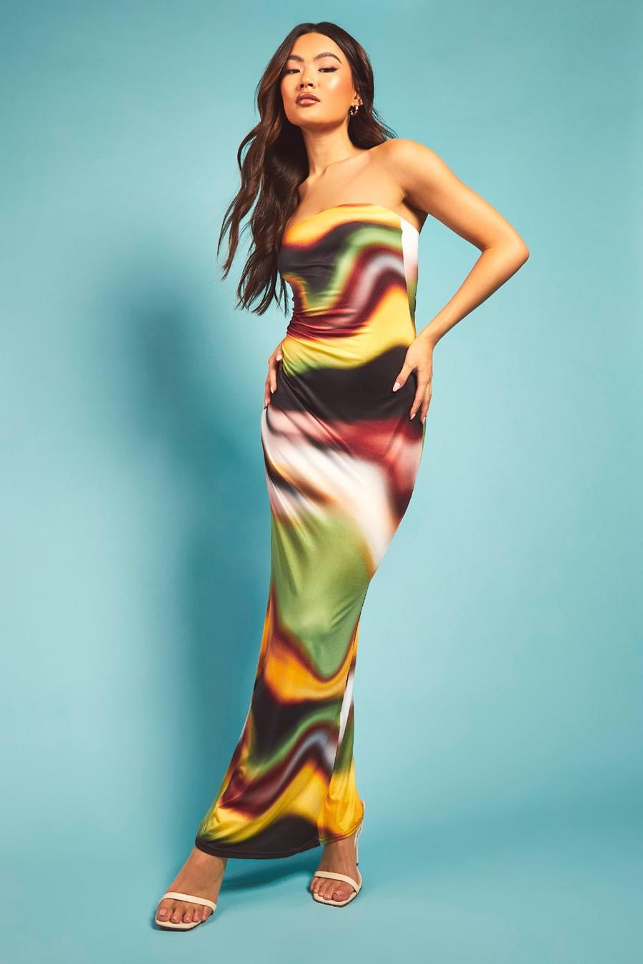 Multi Abstract Print Bandeau Maxi Dress image number 1