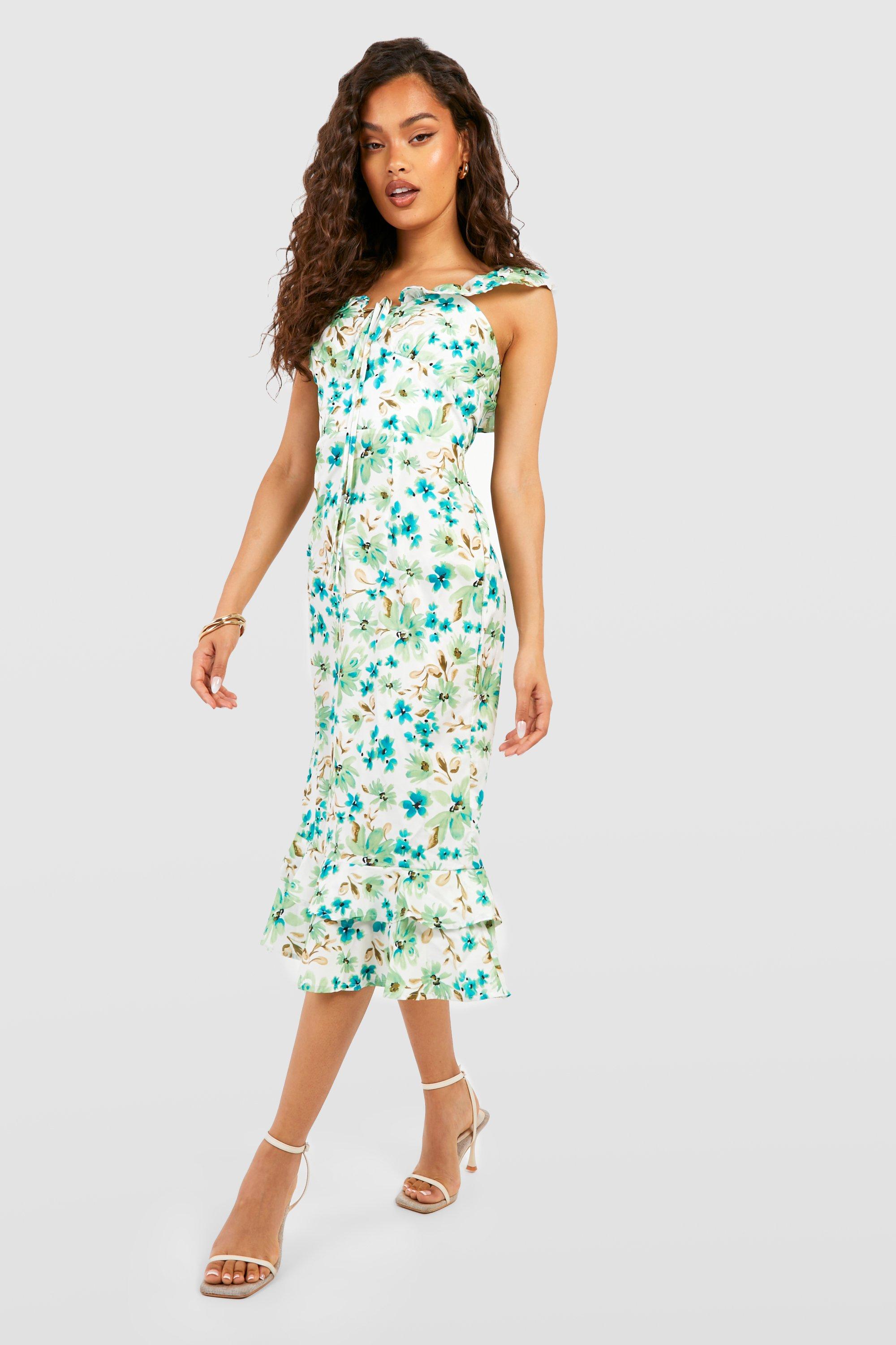 Floral ruffle outlet midi dress