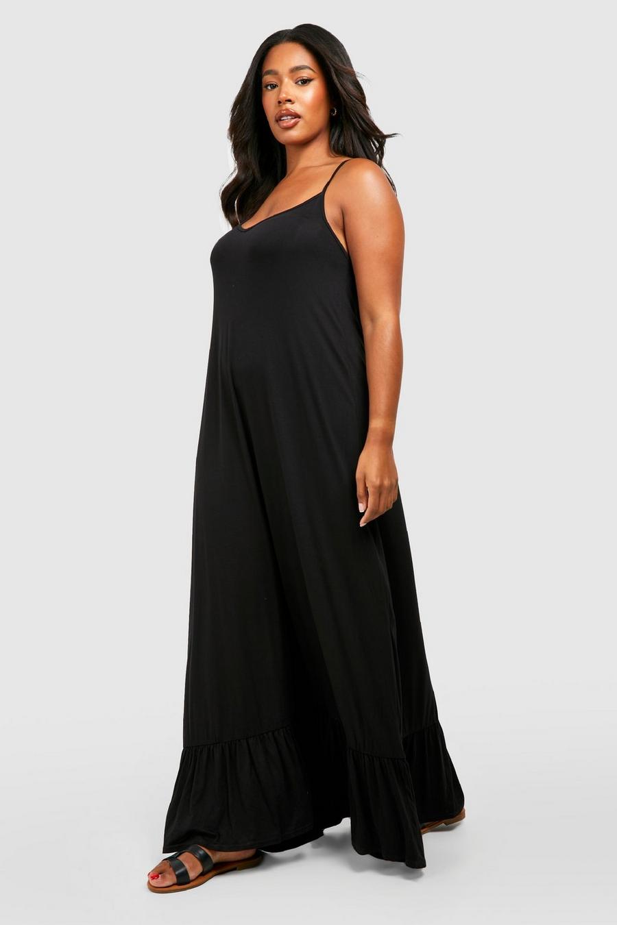 Plus Size Sleeveless Jersey Flared Swing Tank Dress with Side