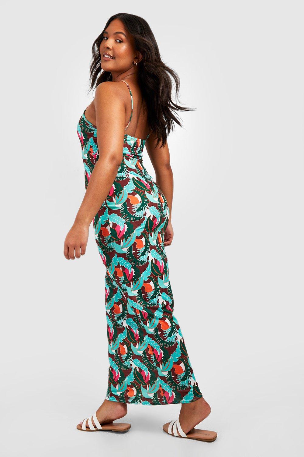 Plus Hawaiian Print Strappy Split Maxi Dress