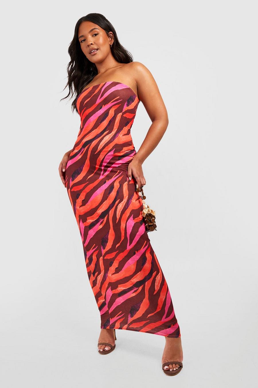 Plus Jersey Zebra Bandeau Maxi Dress image number 1