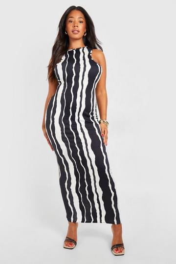 Plus Jersey Mono Stripe Racer Maxi Dress black