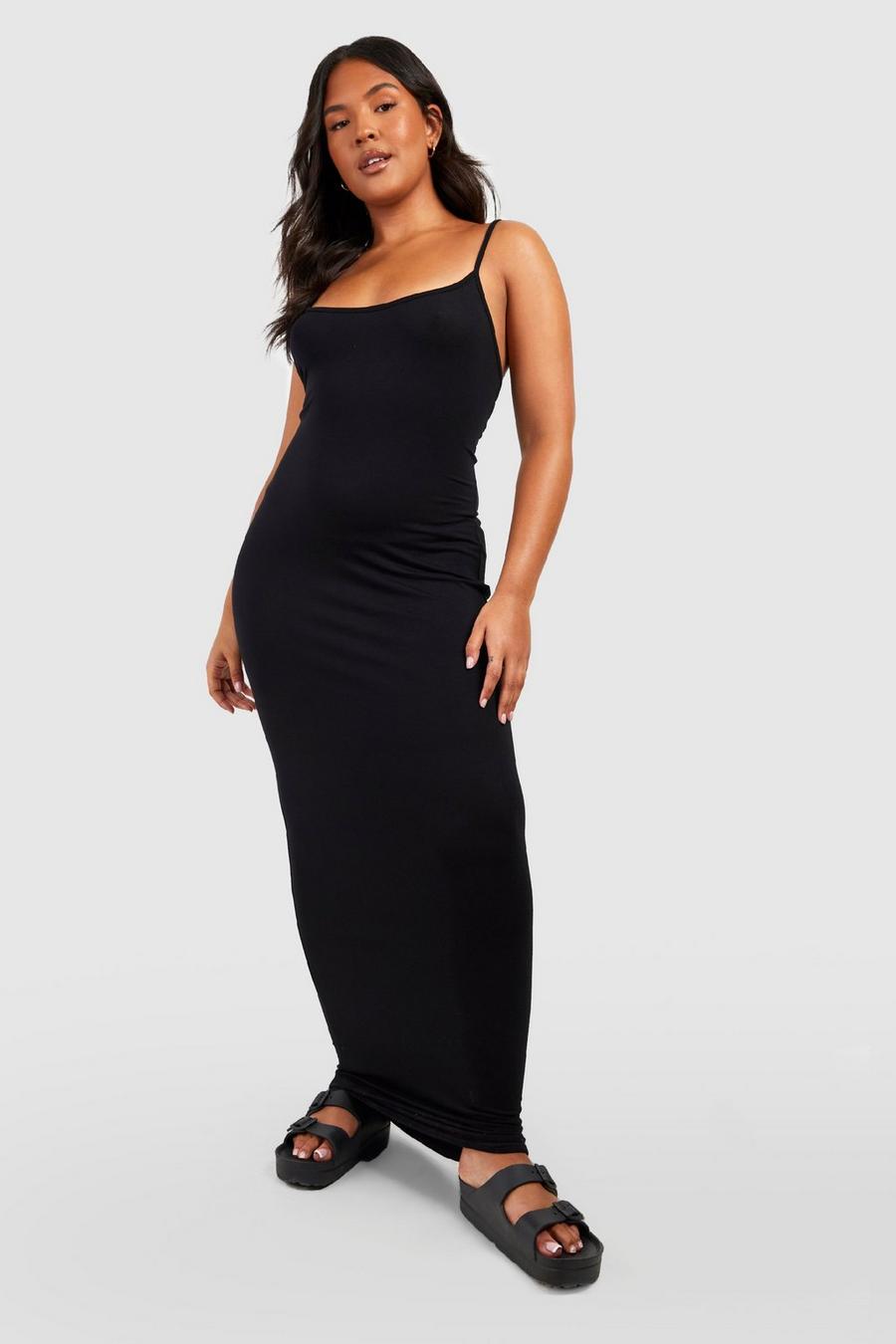 Black Plus Jersey Knit Strappy Maxi Dress image number 1