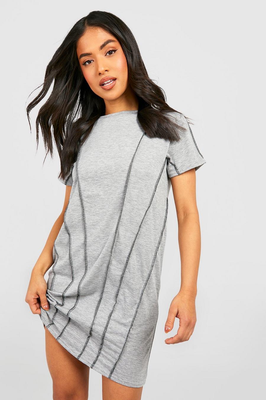 Petite Contrast Seam T-shirt Dress, Grey marl grigio