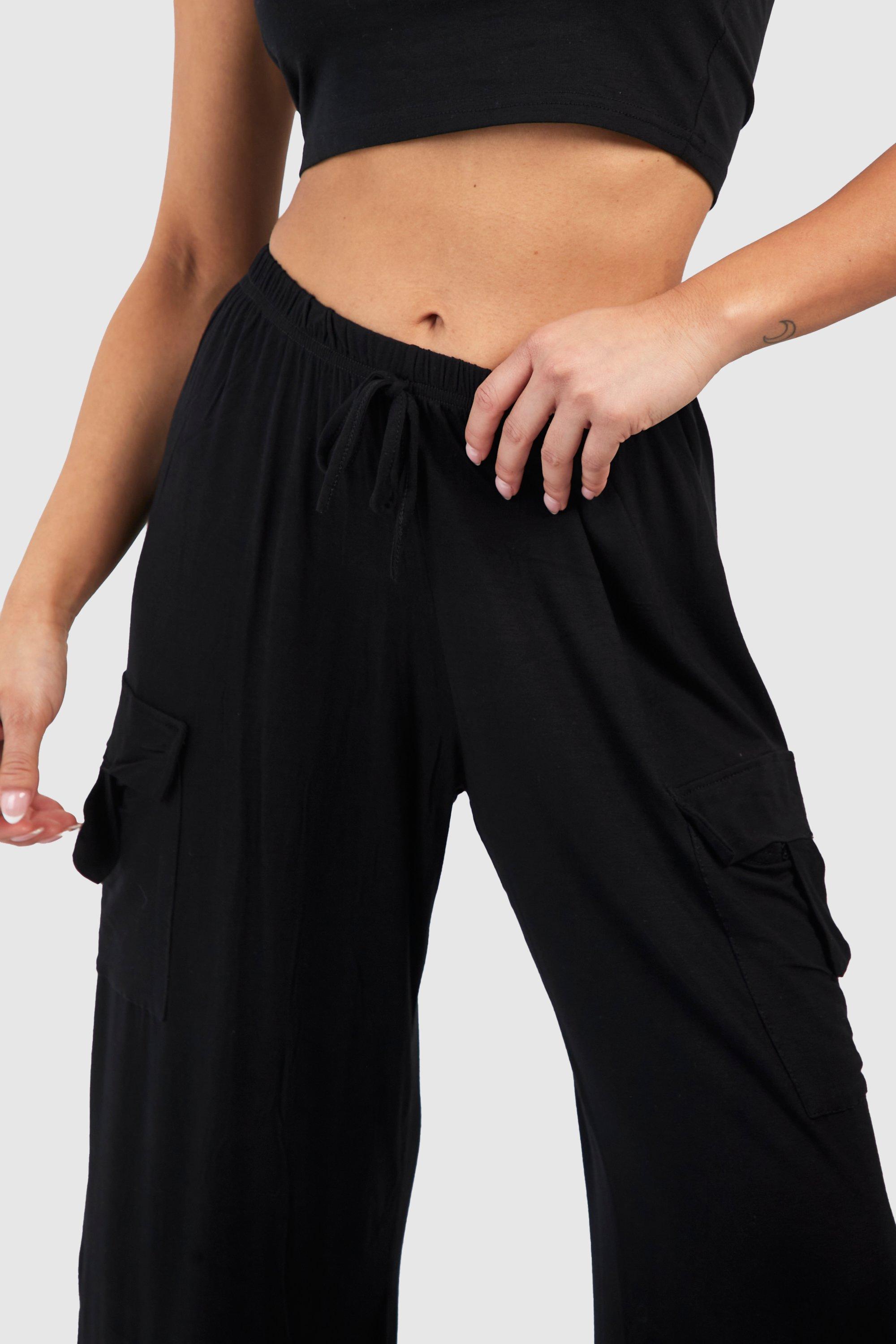 Women's Petite Wide Leg Jersey Relaxed Cargo Trouser