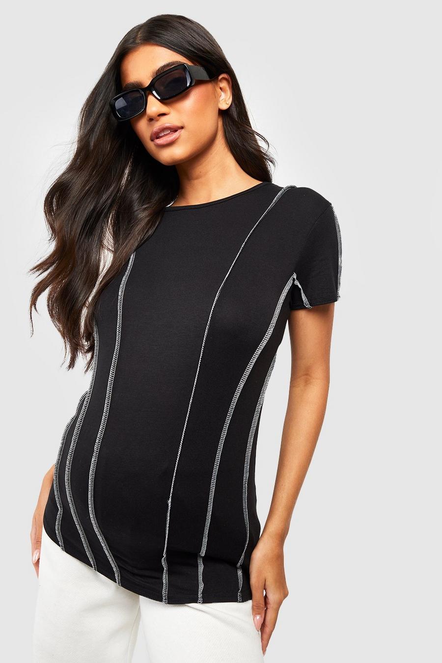 Black Maternity Contrast Seam T-Shirt