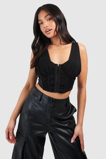 Black Petite Mesh Cupped Hook & Eye Corset Top