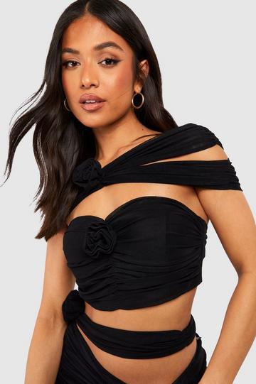 Black Petite Rose Corsage Mesh Corset Top