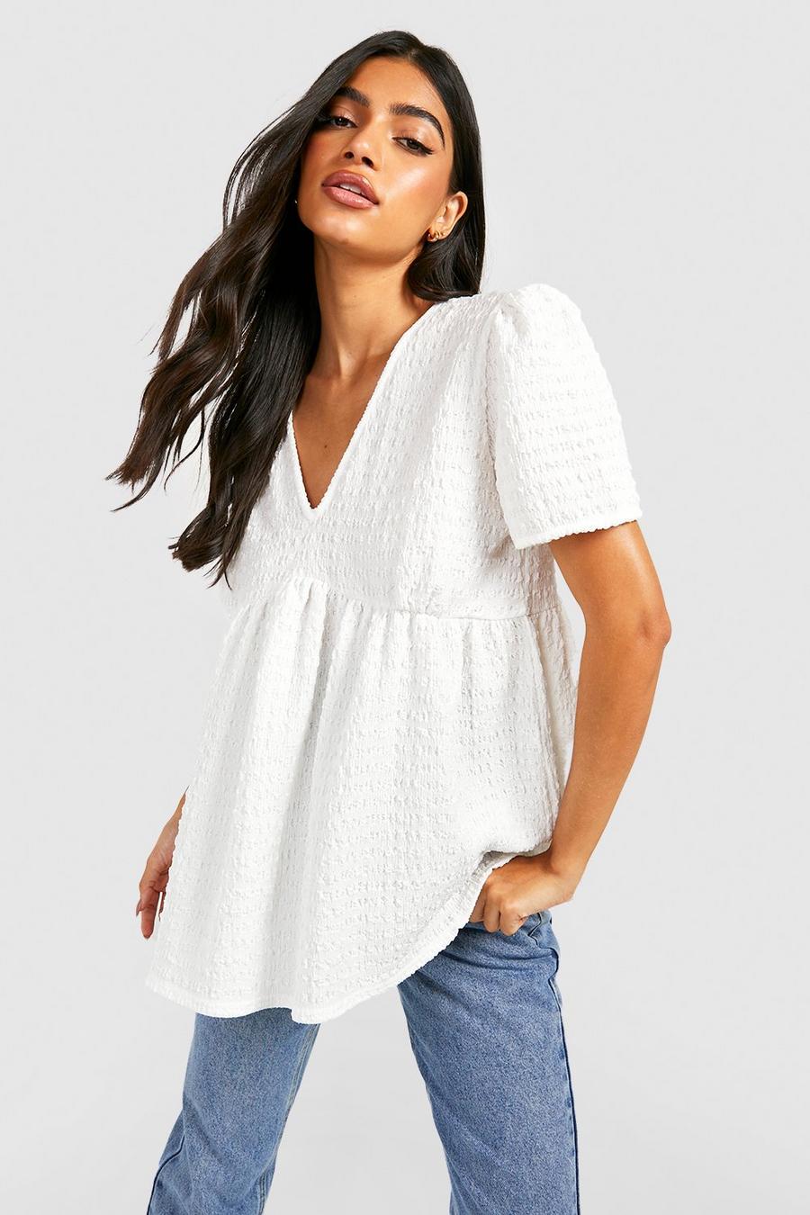 White Maternity Textured Smock Top image number 1