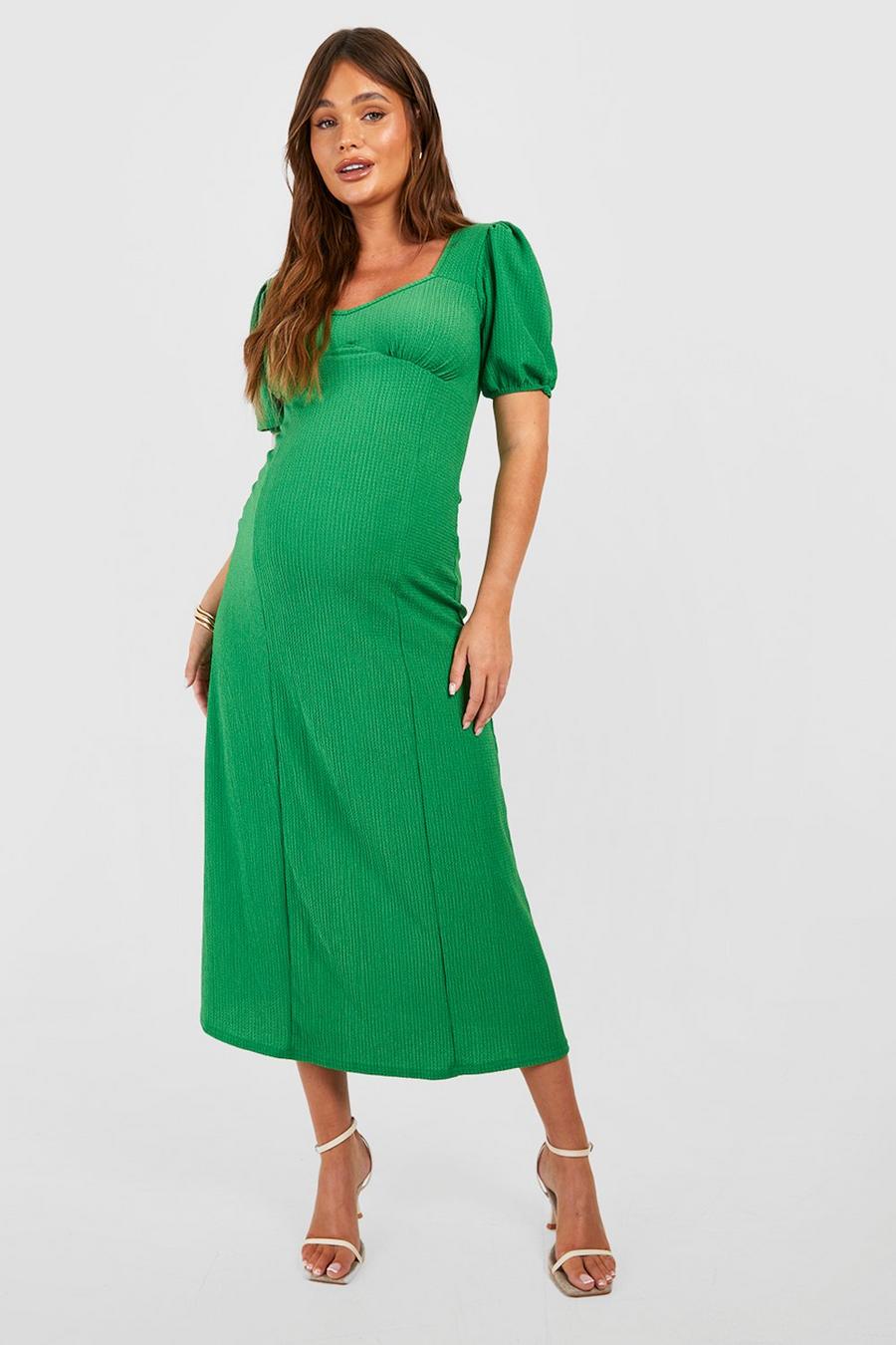 Green Maternity Textured Puff Sleeve Midaxi Dress image number 1