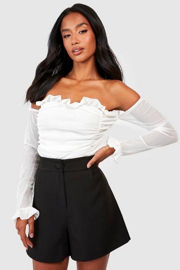 Petite Ruffle Mesh Bodysuit white