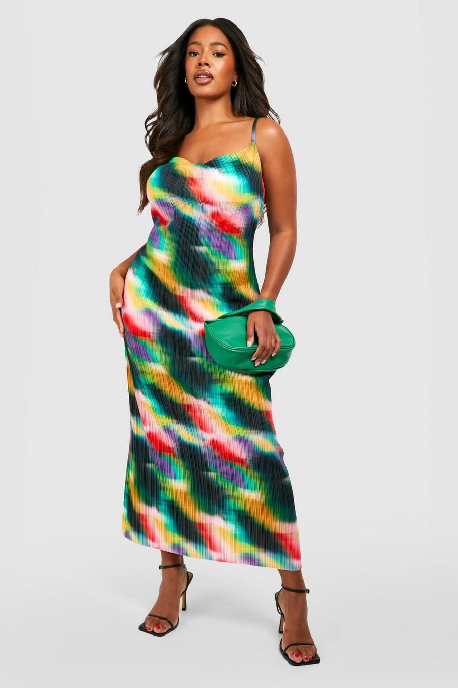 Vestido Plus maxi plisado con estampado abstracto, Multi multicolor image number 1