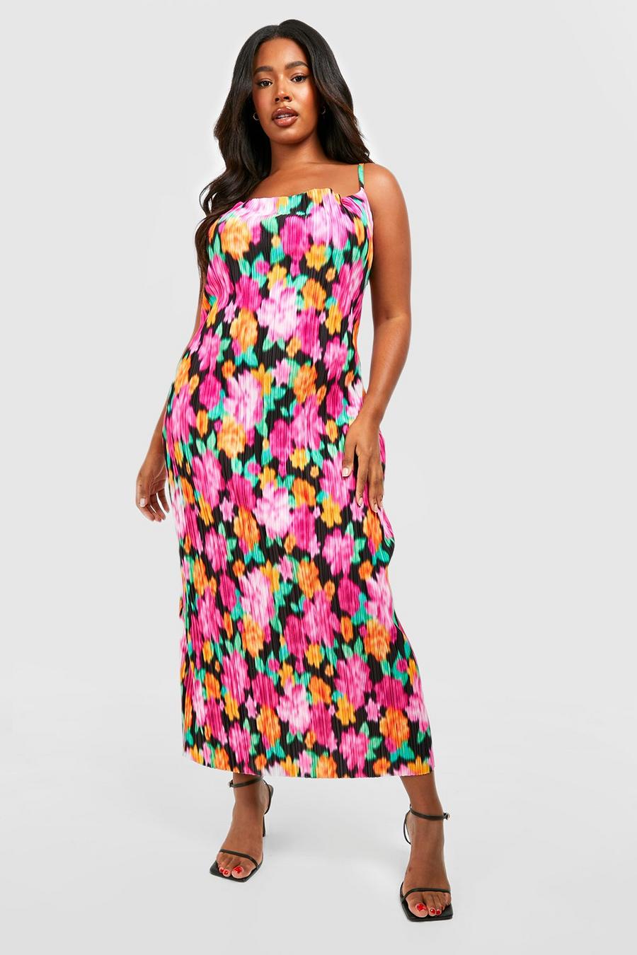Pink Plus Abstract Printed Plisse Maxi Dress image number 1