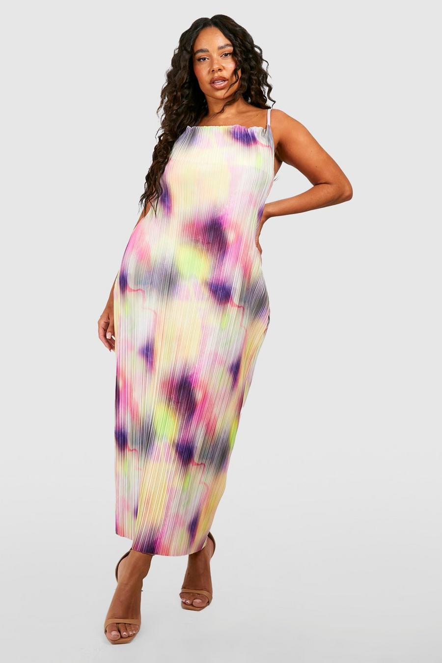 Purple Plus Abstract Printed Plisse Maxi Dress