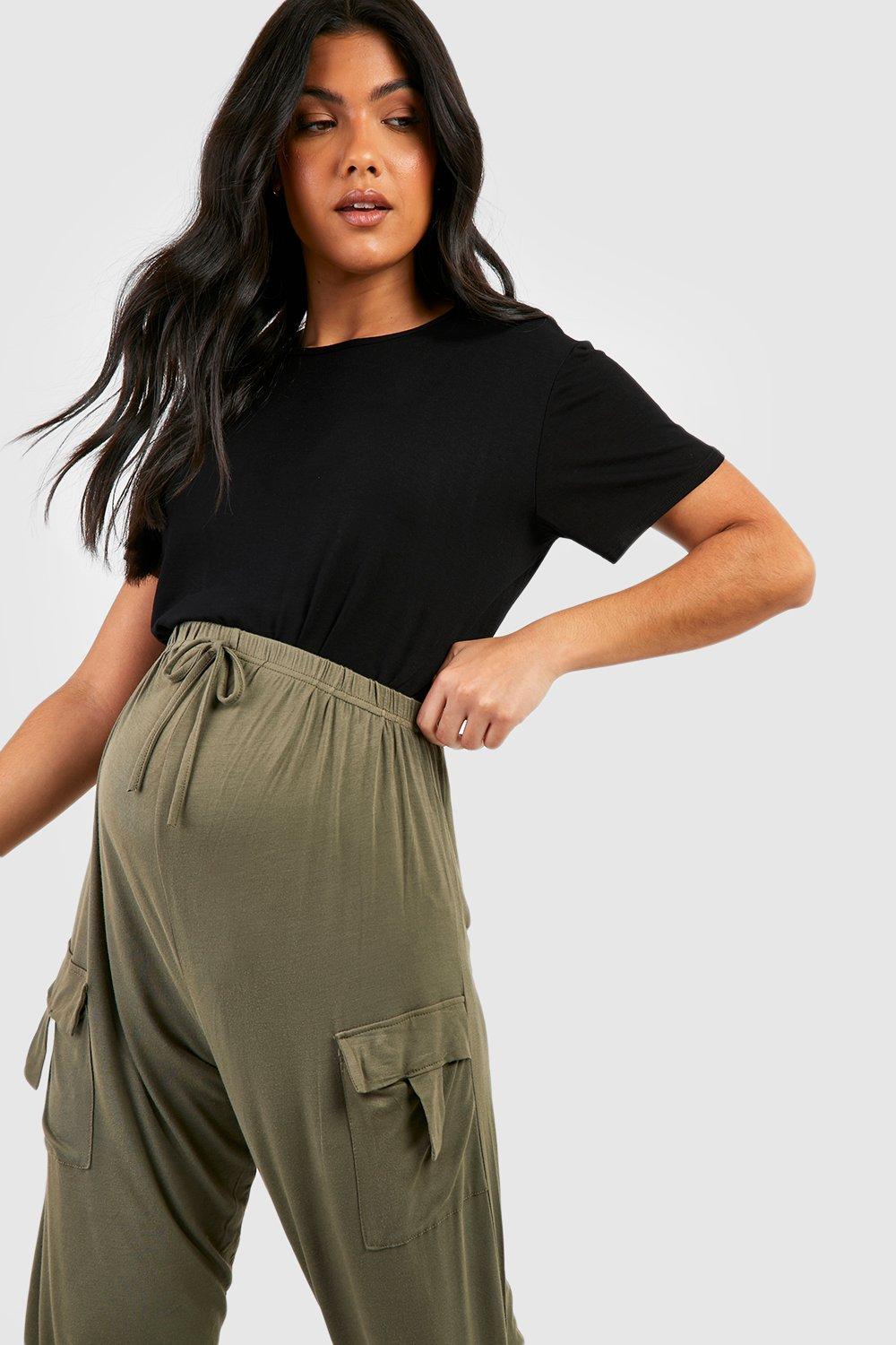 Maternity Wide Leg Jersey Knit Relaxed Cargo Pants