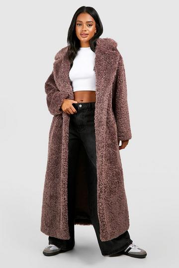 Textured Maxi Fur Coat mauve